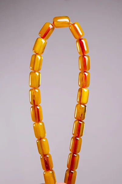 TESBİHKENTİ Counted Carved Capsule Vertical Spiral Veined Crimped Amber Prayer Beads