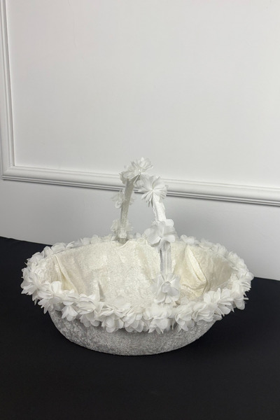 AZREN STORE Beyaz Nikah, Kına, Düğün Söz,nişan, Sünnet, Mevlüt, Kına Sepeti, Kadife Üç Boyutlu Çiçek Süslemeli