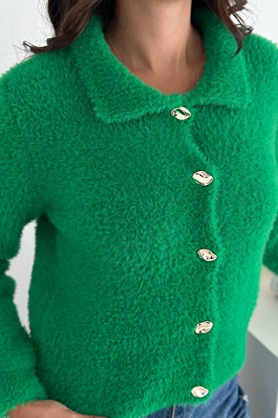FEMELLE Green Bearded Knitwear Cardigan Soft Textured - Gold Button Detail Standard Size