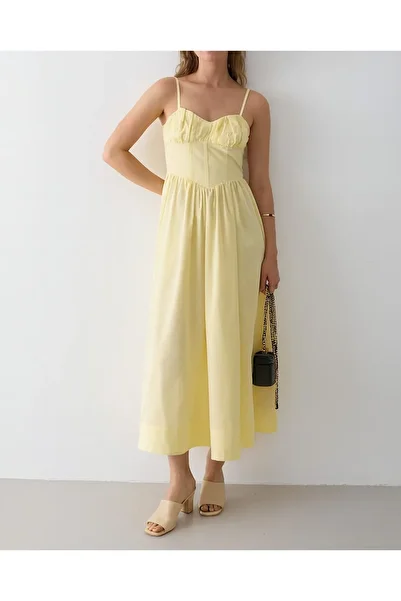 My Blog Yellow Waist Detailed Poplin Dress - 2001