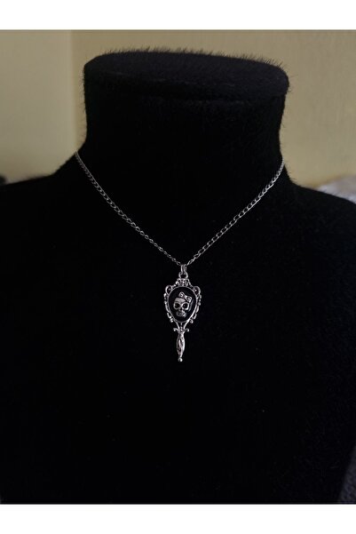 glactuca craft Black Skull in the Mirror Gothic Chain Necklace Y2K