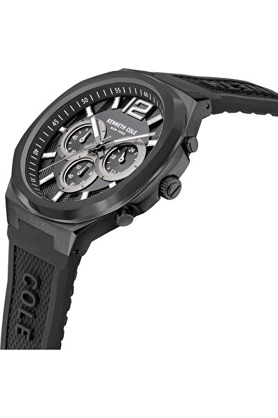 Kenneth Cole New York 43.5mm Chronograph Men's Watch with Black Silicone Strap & Black Dial