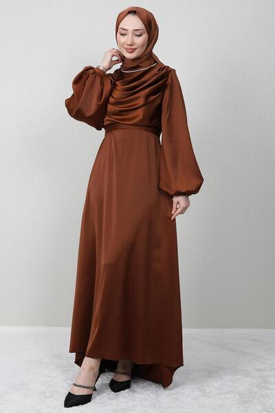 GİYZAMİLA Tailed Degaje Dress Cinnamon