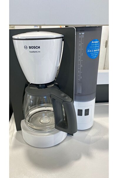 Bosch Filtre Kahve Makinesi Beyaz Cam Demlik Kağıt Filtreli Aroma Tutma Ayarlanabilir Sıcak Tutma