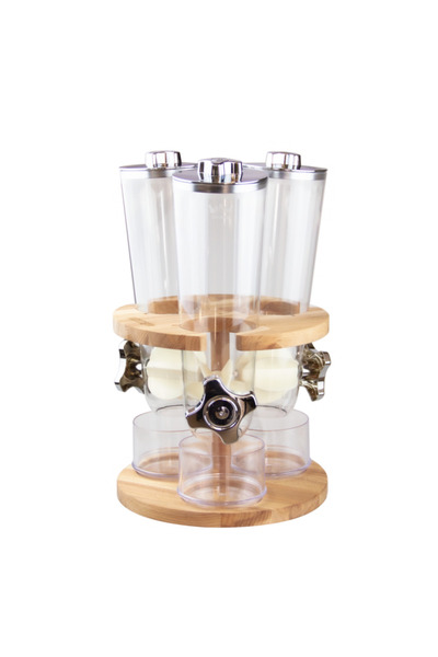 Raki Dozator cereale cu 3 recipiente si suport rotativ din lemn