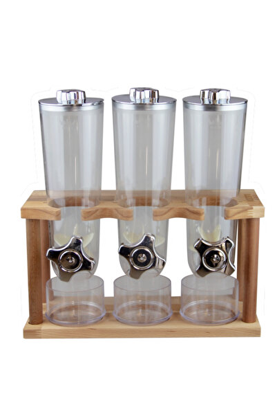 Raki Dozator cereale si nuci cu 3 recipiente si suport din lemn