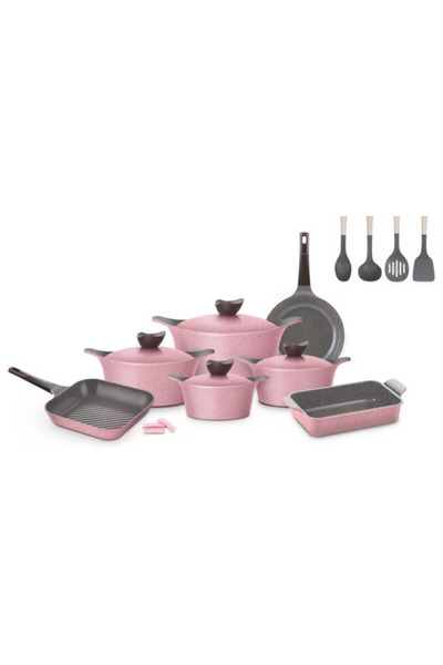NEOFLAM Eni granite cookware set, 15 pieces, Pink