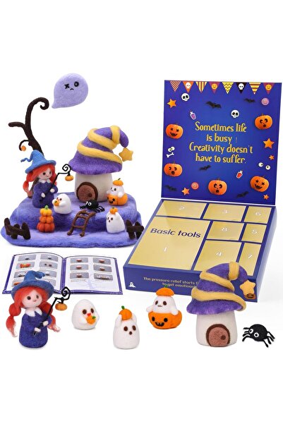 NO BRAND Set de împâslire cu ac Doxiru, set de început pentru împâslire cu ac de Halloween, set de lână de împâslire mov cu ac