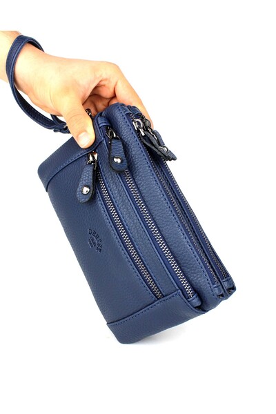 deri,se club Men's Navy Blue Multi-Compartment Wristband Belted Hand Strap Portfolio Bag Handbag