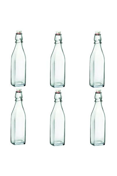 Bormioli Rocco Set of 6 rectangular BORMIOLI SWING bottles with airtight closure, 1000ml