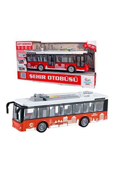Brother Toys City Bus Toy Trolleybus Bus with Openable Front and Middle Doors, Sound and Light, Red 29 cm