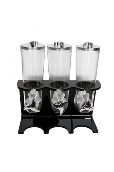 Raki Trei dispensere cereale, fulgi de porumb pe un suport acrilic negru