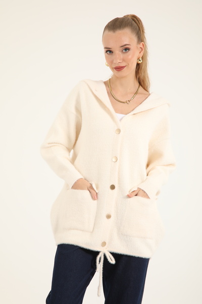 Suede Style 40936 - Stylish Comfortable Hooded Women's Knitwear Jacket