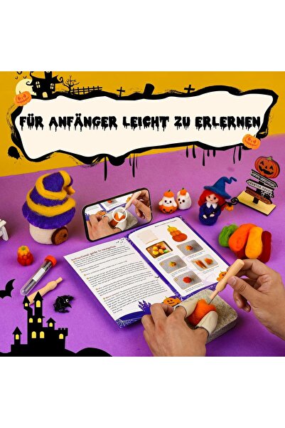 NO BRAND Set de împâslire cu ac Doxiru, set de început pentru împâslire cu ac de Halloween, set de lână de împâslire mov cu ac