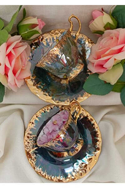 BY.RAYKA PORSELEN El Dekor RÜYA PORSELEN EL BOYAMA 2Lİ KAHVE FİNCAN TAKIMI