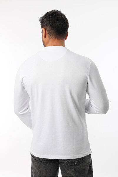 Rodrigo Ανδρικό μπλουζάκι με μακρύ μανίκι με λαιμόκοψη, λευκό βασικό λεπτό μπλουζάκι
