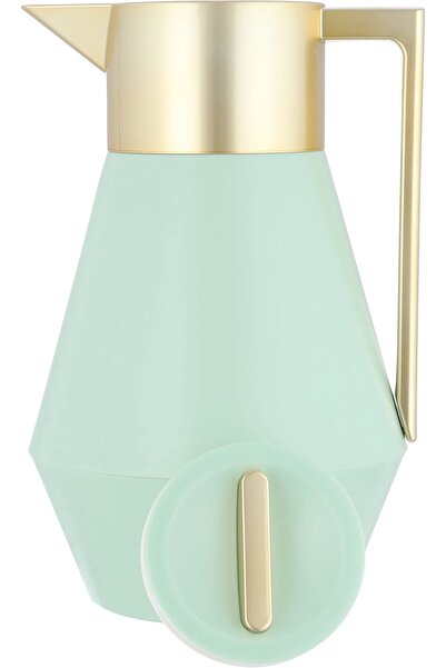 Everest Thermos, 1 liter, golden handle, thermal glass inner shell- light green