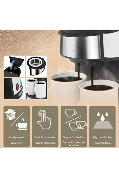 Denx M DX3413 450W Drip Coffee Maker, Permanent Filter, 2 Porcelain Cups