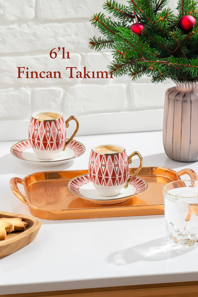 Porsima Mariposa Altın Yaldızlı 6 Kişilik Fincan Seti 12 Parça Porselen Türk ...