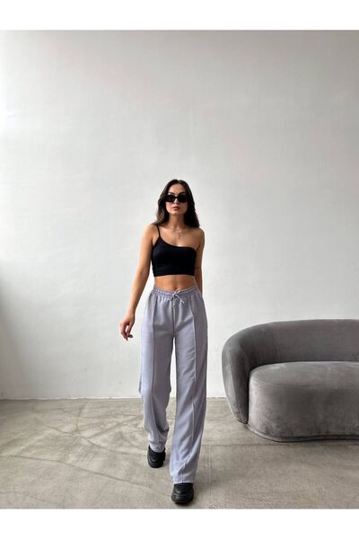 glanour Linen Drawstring Waist Wide Leg Women's Trousers