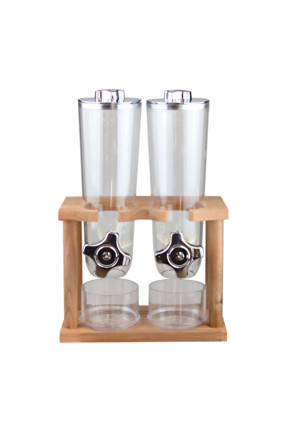 Raki Dozator cereale cu 2 recipiente si suport din lemn