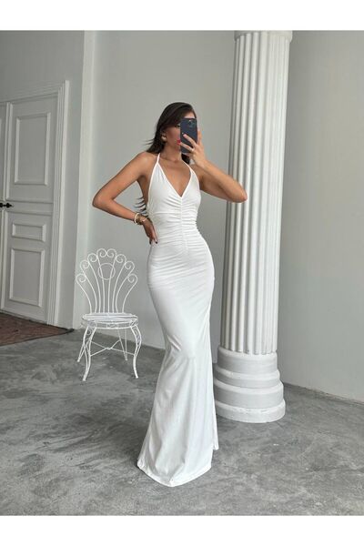 Paraf style Colorful Halter Neck Long Evening Dress