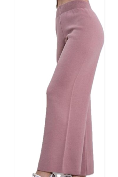 KAYA BUTİK Fatella Women's Comfortable Fit Wide-Leg Knit Pants with Elastic Waistband