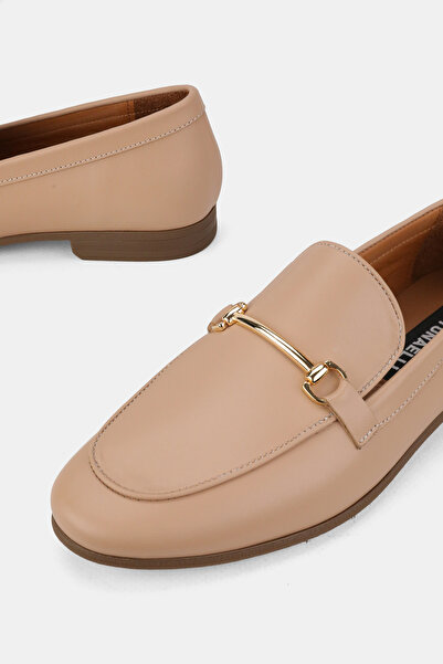 TUNAELLİ Women's Nude Khaki Natural Leather 36-41 Number Buckle Ballet