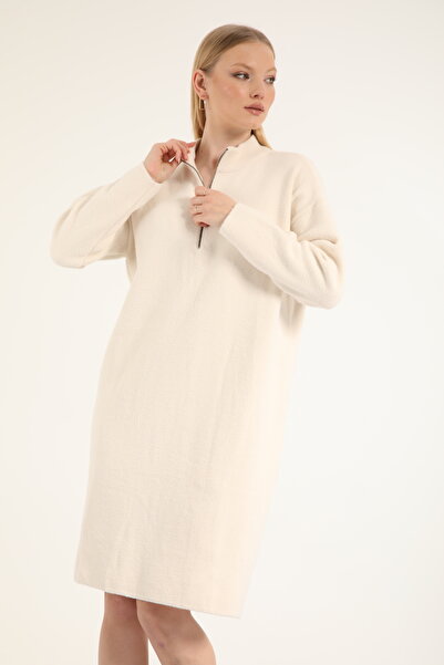 Suede Style 40956 - Stylish Comfortable Half Zipper Collar Short Women's Dress