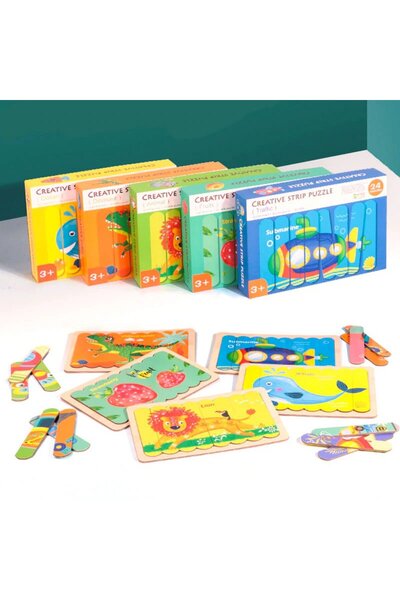 SDX Market Set de 4 puzzle-uri din bețe de lemn - Benzi puzzle creative Submarin