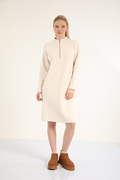 Suede Style 40956 - Stylish Comfortable Half Zipper Collar Short Women's Dress