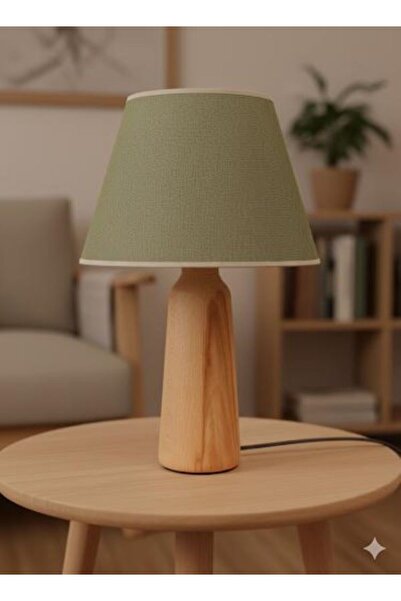 Z&Z Home duba ahşap konik abajur demir iskelet ceviz rengi yeşil şapka modern...