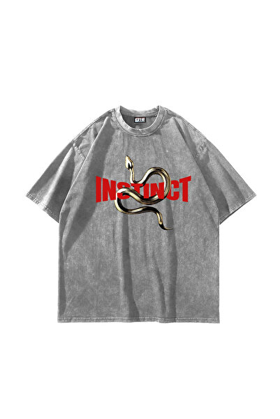 Bak Moda Tricou alb oversize unisex lavabil cu imprimeu Instinct