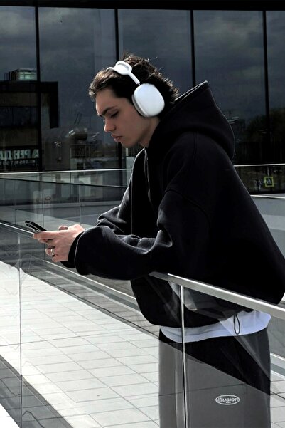 Gia Collection Oversize Unisex Tracksuit Set Illusion Champ Printed Black – Hooded, Elastic Bottom, 3 Thread Fleece