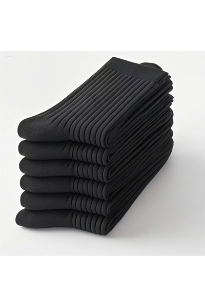 çorapmanya 5 Çift Erkek Siyah Rahat Fitilli Derbyli Çorap