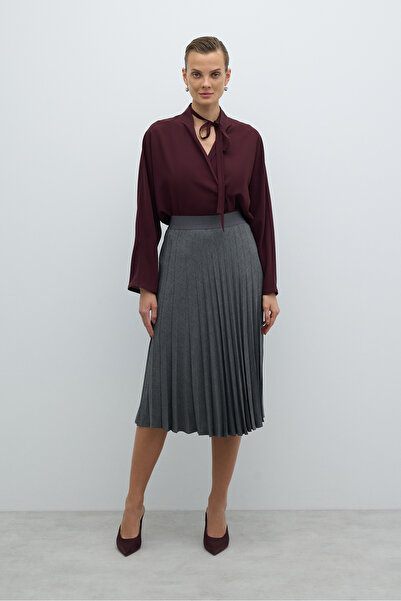 Roman Beli Lastikli Plisoley Midi Boy Etek Gri K2615040_004