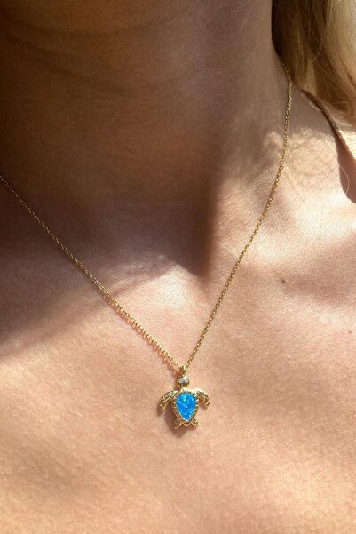 Spossy Silver Jewelry Mavi Opal Taşlı Kaplumbağa Kolye