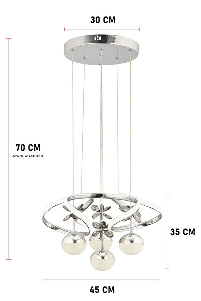 Dekorluna Modern Luvina Krom 3 Renk Işık Özellikli Power Led Kaplama Sarkıt Led Avize Salon Avize