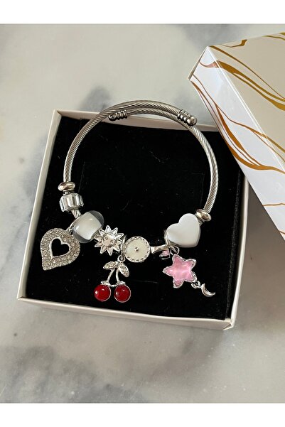 H&T acsessories سوار نسائي من الفضة الفولاذية (مع علبة مجوهرات كهدية)