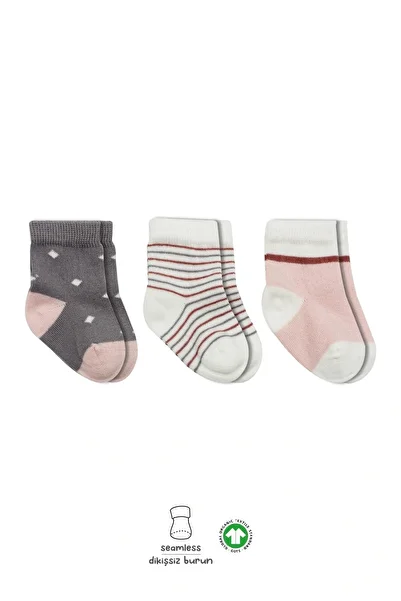 ALFA AKSESUAR 03 Bistyle 3-Piece Combed Cotton Girls Socks 10112 Gray