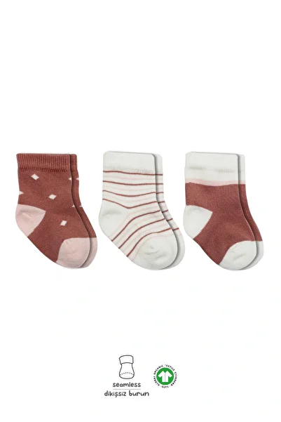 ALFA AKSESUAR 03 Bistyle 3-Piece Combed Cotton Girls Socks 10112 Powder