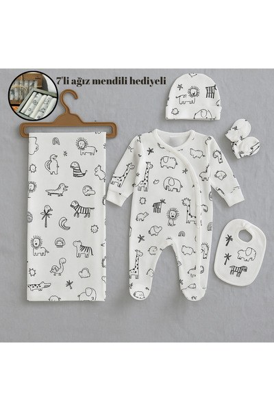 eradkids Organic Cotton 5-Piece Hospital Discharge Set with Animal Figures / Same Pattern with Gift Wipes
