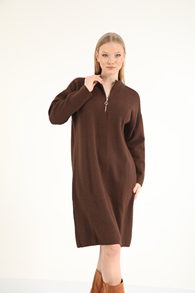 Suede Style 40956 - Stylish Comfortable Half Zipper Collar Short Women's Dress