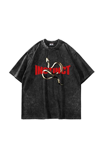 Bak Moda Instinct Štampano Oversize kroj Unisex periva crna majica