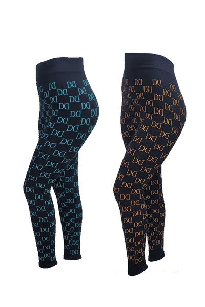 SDD Women's stretch pants, excellent quality, free size, two pieces, lightly printed in orange and sky blue