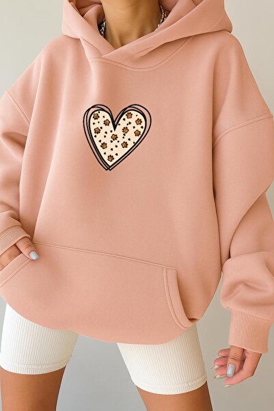 E-ROMA Hanorac unisex cu glugă, din bumbac pieptănat, cu 3 fire, cu inimă