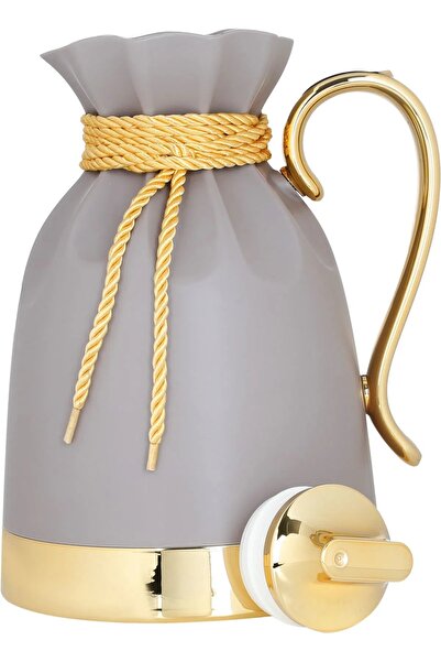 Everest ترمس بلقيس، 1 لتر، غلاف داخلي زجاجي حراري، غلاف خارجي بلاستيكي - رمادي ذهبي