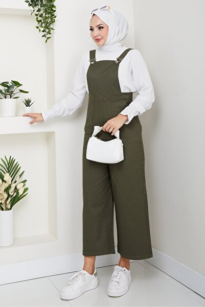 Bestenur Gülru Gabardine Jumpsuit with Pockets 1587 - Khaki