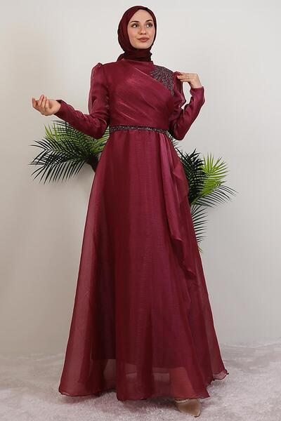 GİYZAMİLA Eliza Hijab Evening Dress Fuchsia