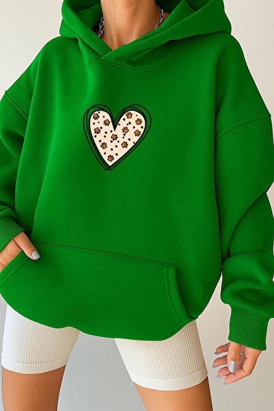 E-ROMA Hanorac unisex cu glugă, din bumbac pieptănat, cu 3 fire, cu inimă